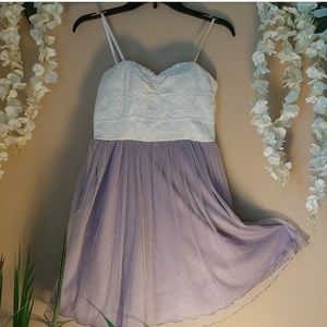 White and purple strapless dress